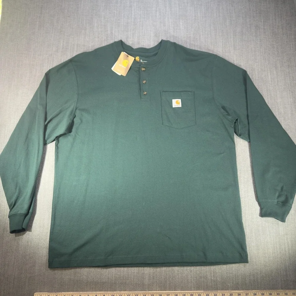 Carhartt Shirt Mens XL Green Long Sleeve Henley Pocket Original Fit Work Tee